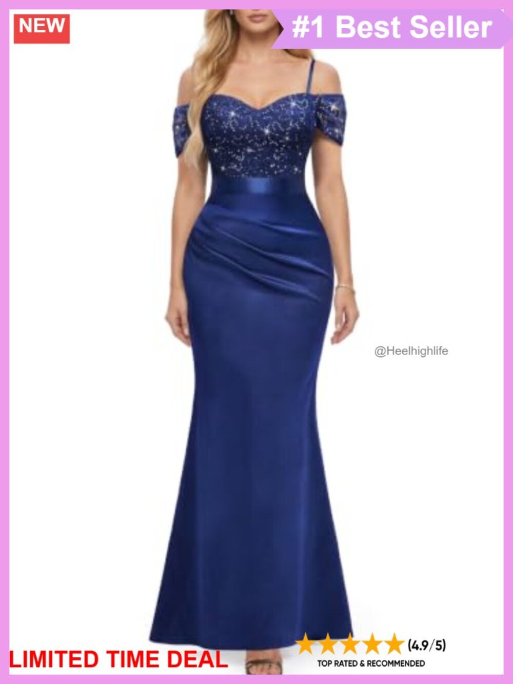 Elegant Lace Sequin Spaghetti Strap Formal Satin Maxi Dress